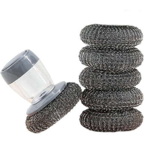 6 Dish Brushes, Dish Brushes with Reservoir, Cleaning Brushes with Holder, Kitchen Brushes for Dishes, Pots and Sinks (Wire)
