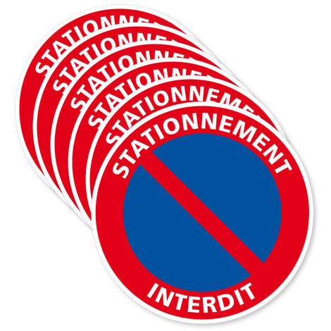 6 disques de panneaux autocollants Stationnement Interdit - Papier autocollant dissuasif rond STATIONNEMENT INTERDIT. Stickers interdiction de stationner