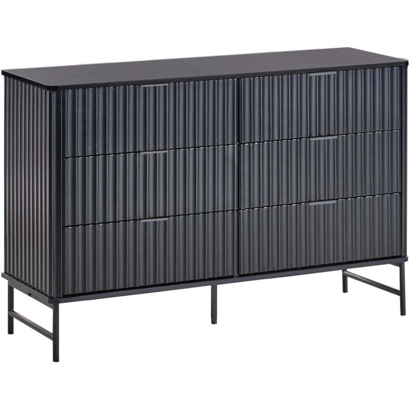 Beliani 6 Drawer Chest Storage Unit Fluted Front Design Modern Mdf Metal Legs Black Glastonbury