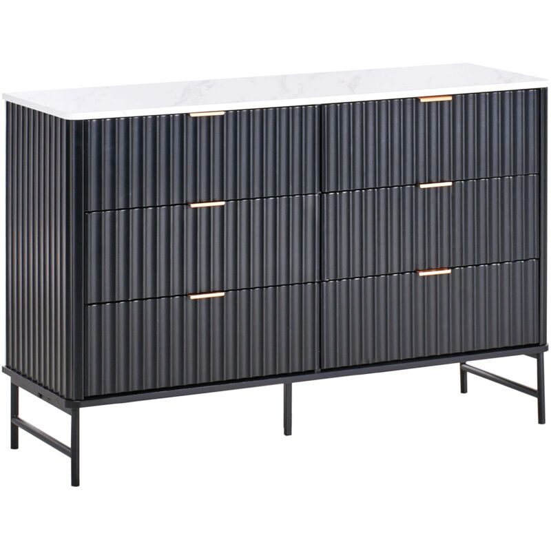 Beliani 6 Drawer Chest Glastonbury Marble/ Black