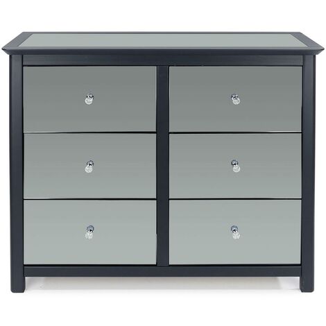 main image of "6 Drawer Dark Carbon Finish Chest of Drawers Mirrored Panels Bedroom Furniture"