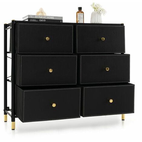 6 Drawers Dresser Tower Organizer Fabric Storage Chest of Drawers Metal Frame