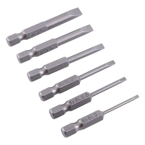6 embouts de tournevis plats magnétiques 50mm, tige hexagonale 6.35mm, en acier S2, pour vis à fente 2.0-6.0mm