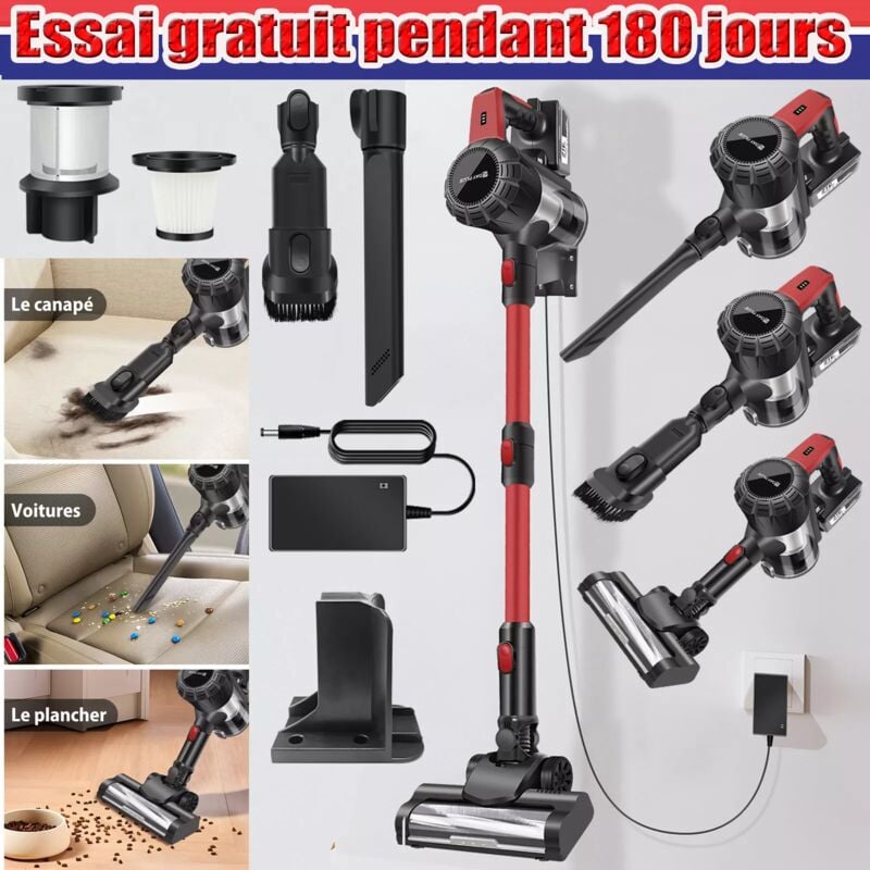 6 en 1 Aspirateur sans fil Pet cheveux bâton à main aspiration forte Réglable