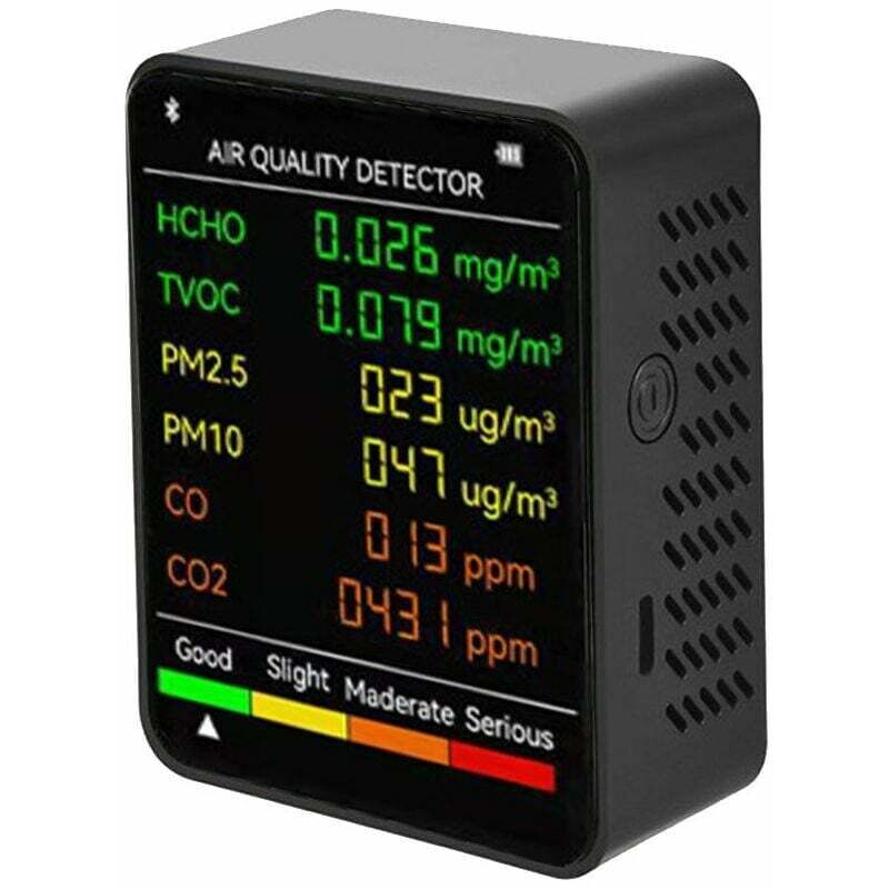 6 en 1 PM2,5 PM10 HCHO TVOC CO CO2 Détecteur multifonctionnel de qualité de l'air CO Dioxyde de carbone Formaldéhyde Moniteur LCD Grand écran