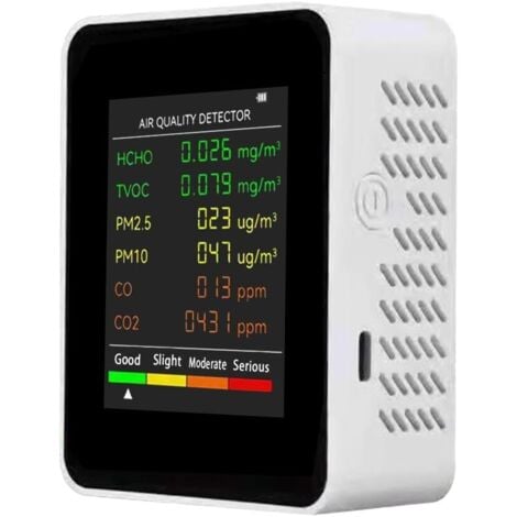 RNEMITERY 6 en 1 PM2.5 PM10 HCHO TVOC CO CO2 Détecteur multifonctionnel de qualité de l'air CO Dioxyde de carbone Formaldéhyde Moniteur LCD Grand écran d'affichage Portable Bureau à domicile Hôtel Bureau Testeu