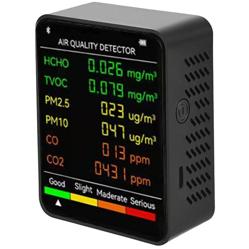 Ikodm - 6 en 1 PM2,5 PM10 hcho tvoc co CO2 Moniteur multifonctionnel de qualité de l'air co Dioxyde de carbone Formaldéhyde Écran lcd Grand écran