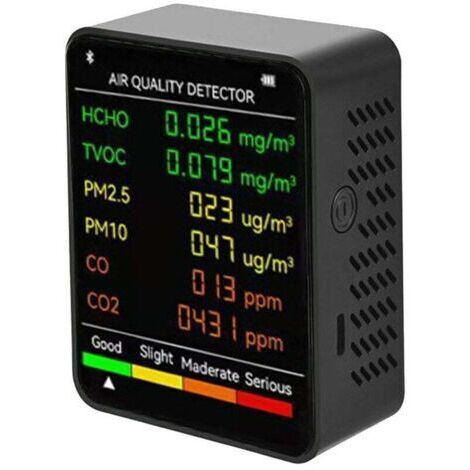 6 en 1 PM2,5 PM10 HCHO TVOC CO CO2 Moniteur multifonctionnel de qualité de l'air CO Dioxyde de carbone Formaldéhyde Écran LCD Grand écran Portable Bureau à domicile Hôtel Bureau Testeur de qualité de