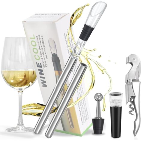 6 en 1 Rafraichisseur de Bouteille de Vin Bâton Aérateur de vin Cadeau Gadget Accessoire Vin Refroidisseur de Bouteille en Acier Inoxydable kit d'accessoires pour Vin Cadeau