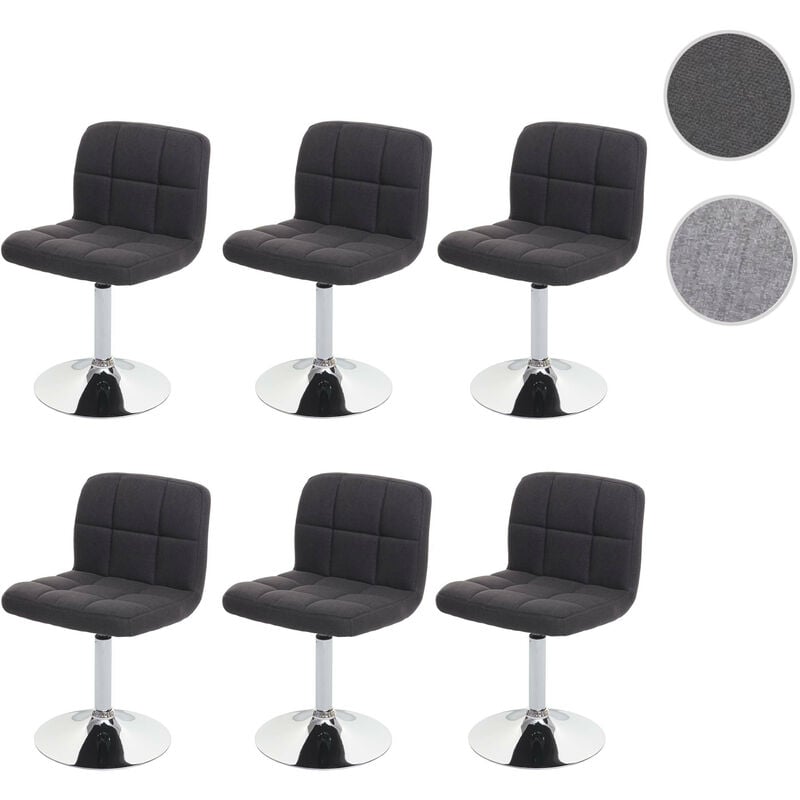 Mendler - Lot de 6 chaises de salle à manger Kavala, chaise de cuisine, tissu/textile chrome pivotant gris c
