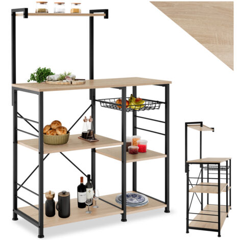 6 Étagères de cuisine style industriel et panier coulissant Bois clair