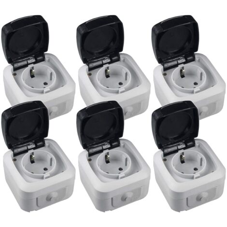 6 Feuchtraum Steckdosen AP IP44 250V 16A Aufputz Steckdose 6er Set