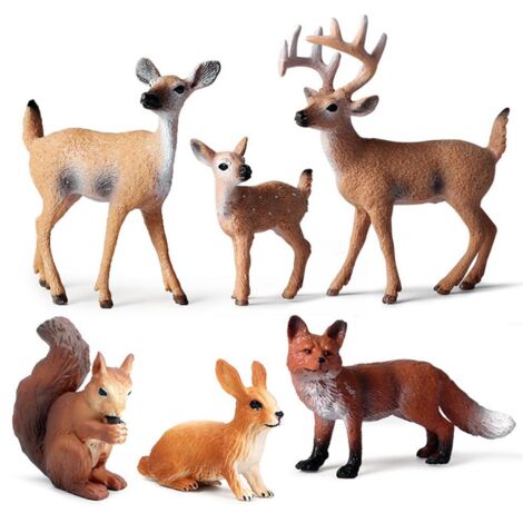 6 Figurines Miniatures Animaux Forêt pour Décoration Noël, Anniversaire, Éducatif, Cadeau Enfant, Décoration Gâteau
