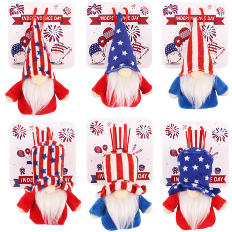 6 Figurines Nains Américains Décoratifs pour Fête Nationale avec Cartes, Ornements Suspendus Bleu Blanc Rouge pour Décoration Murale Maison