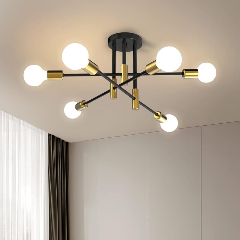6 Flammig Moderne Deckenleuchte E27 Eisen Deckenlampe Flurlampe für Wohnzimmer Esszimmer Küche Bars - Ohne Leuchtmittel (Schwarz)