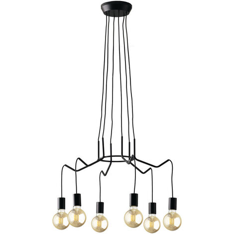 6 flammiger LED Kronleuchter Ø66cm Schwarz - minimalistisch moderne Spinnenlampe