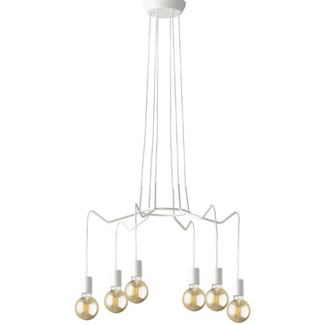6 flammiger LED Kronleuchter Ø 66cm Weiß - minimalistisch moderne  Spinnenleuchte
