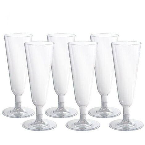 6 Flute Bicchieri Plastic Trasparenti Calice Spumante Champagne Natale