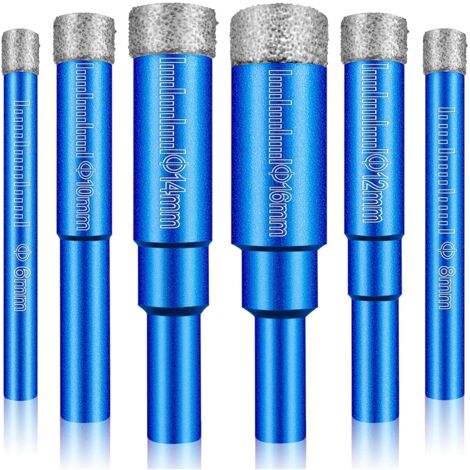 6 Forets Diamant pour Perçage à Sec sur Porcelaine Céramique Carrelage Granit et Marbre – Diamètres 6 à 16 mm