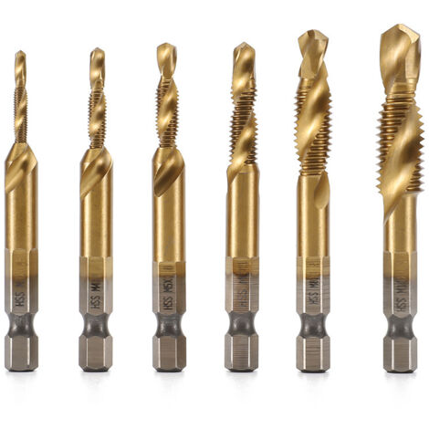 6 forets métalliques, tarauds, forets hélicoïdaux, tige de 6,35 mm pour accessoires d'outils électriques