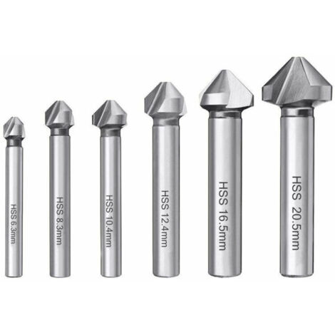 6 fraises à chanfreiner HSS 6542 à 90°, forets hélicoïdaux, outil d'ébavurage cylindrique pour bois, métal, PVC, machines-outils, diamètres : 6,3/8,3/10,4/12,4/16,5/20,5 mm