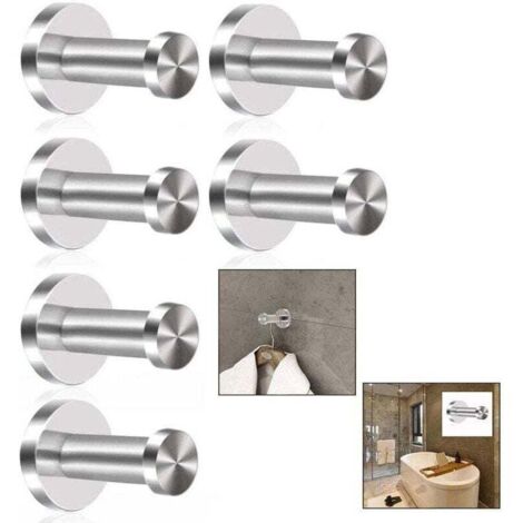 6 ganchos de pared para batas de baño, de acero inoxidable cepillado, acabado cromado, base redonda.