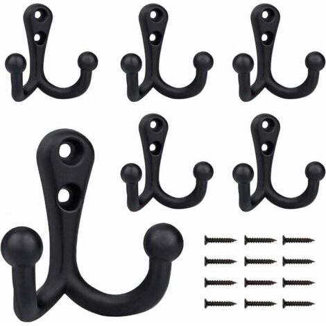6 ganchos dobles de metal retro para abrigos, perchero retro negro para baño y cocina