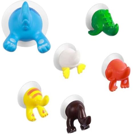 6 ganci a ventosa da 3,2x3,5 cm con design a forma di animale, ganci decorativi a forma di cartone animato per cucina e bagno.