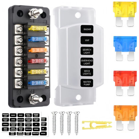 6-Gitter-Schmelzer-Sitz, 12-Volt-Schmelzer-Block ATC/ATO Automobil-Schmelzer-Box 12-Gitter-Schmelzer-Sitz, ohne LED-Anzeige Positiv-Negativ für Gleichstrom 12V/24V Auto LKW Schiff VAN SUV Schiffsfahr