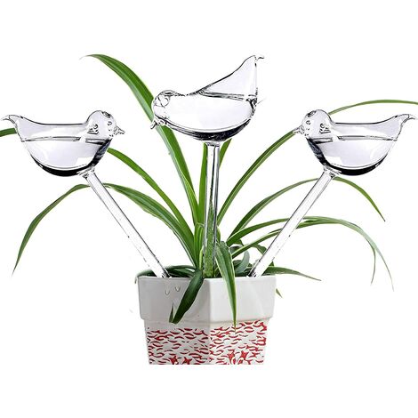 6 globes d'arrosage en verre avec pointes d'auto-arrosage en forme d'oiseau pour plantes intérieur et extérieur