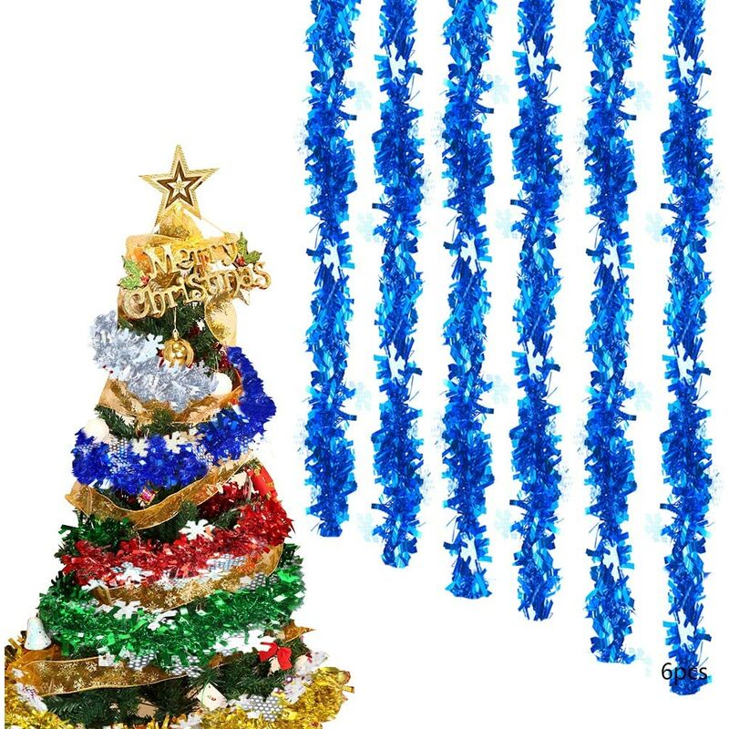 

6 guirnaldas de Navidad Guirnalda de guirnaldas Guirnalda de Navidad roja Decoraciones navideñas brillantes Guirnalda de árbol de Navidad, azul