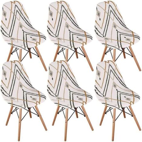 6 housses de chaises scandinaves extensibles, sans accoudoirs, pour cuisine ou bureau (lignes beiges).