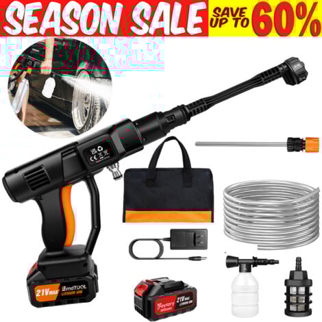6 IN 1 21V Cordless Car High Pressure Washer Jet Water Wash Cleaner Gun Battery