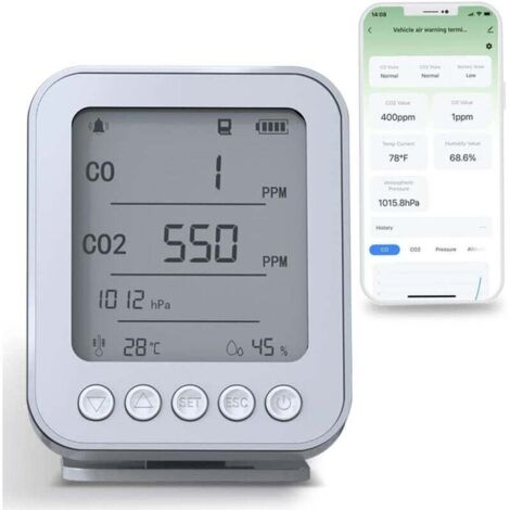 6-in-1 Air Quality Monitor, 5-inch LCD Screen with 128MB Secure Digital Memory Card, Backlight, Type-C Charging, 5V CO2