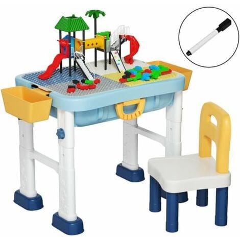 6 in 1 Building Block Table Kids Activity Table & Chair Set 3 Adjustable Height