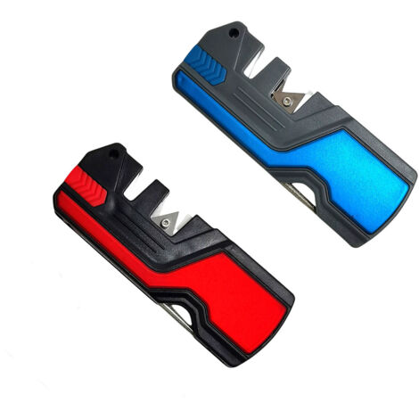 6-In-1 Knife Sharpener Tool with Tungsten Steel and Ceramic Rod - Blue