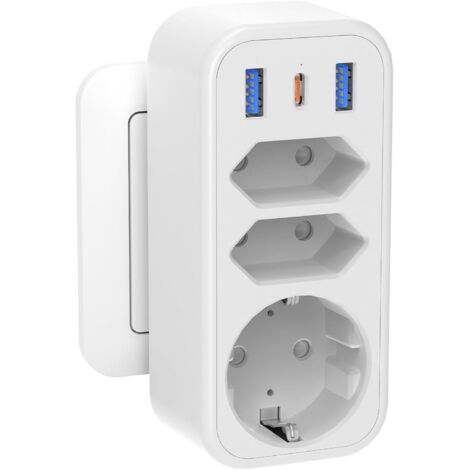 6 in 1 Mehrfachstecker Steckdosenadapter mit 1 PD20W USB C, 4000W/16A 3 Fach Mehrfachsteckdose mit 3 USB Steckdose Steckdosenleiste, Verteilersteckdose USB C Steckdosen Ohne Kabel Outlet