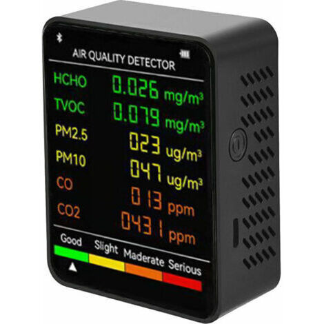 6-in-1 Multifunktions-Luftqualitätsmessgerät für PM2,5, PM10, HCHO, TVOC, CO, CO2, CO, Kohlendioxid und Formaldehyd. Tragbares Gerät mit großem LCD-Monitor für Zuhause, Büro, Hotel oder Büro.