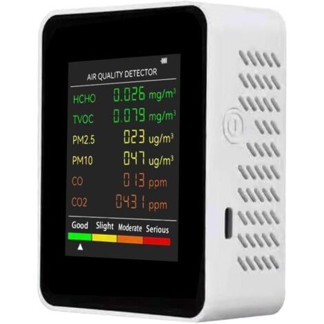 6 in 1 PM2,5 PM10 HCHO TVOC CO CO2 Multifunktionaler Luftqualitätsdetektor CO Kohlendioxid Formaldehyd LCD-Monitor Großer Bildschirm Tragbarer Home-Office-Hotelbüro-Tester