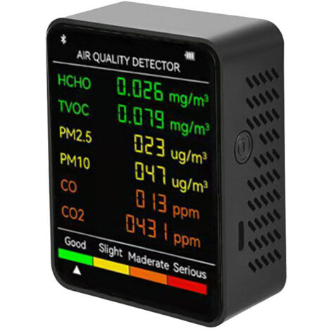 6-in-1 PM2,5 PM10 HCHO TVOC CO CO2 Multifunktionaler Luftqualitätsdetektor CO Kohlendioxid Formaldehyd LCD-Monitor Großer Bildschirm Tragbarer Luftqualitätstester für Zuhause, Büro, Hotel, Schreibtisc