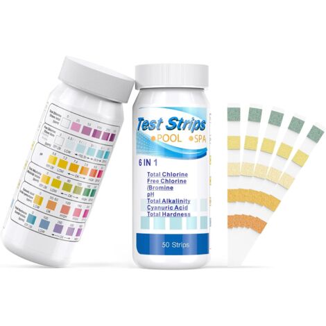 6 in 1 Pool Spa Hot Tub Test Strips, Swimming Pool Spa & Hot Tub Chemicals Water Test Strips for Rapid Measurement of Residual Chlorine ,Total Alkalinity,Hardness and pH Testing,100pcs