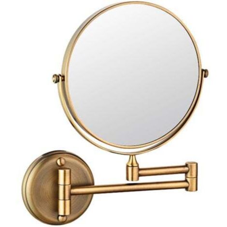 6-inch double-sided rotating wall-mounted bathroom mirror, foldable and retractable, 5x magnification (Antique)