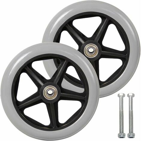 6 Inch Front Caster, 2pcs Wheelchair Replacement Wheels, Non-Slip Solid Tire, 150mm Gray in Black, Wheels for Wheelchairs, Rollators, Walkers（Gray）