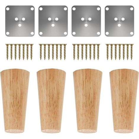 6 inch Pieds De Meuble Bois,Pieds Coniques, 4 Pièces Pieds De Table en Bois Naturel Rond avec Vis pour DIY Meuble Sofa Fauteuil Canapé Lit Chaise Placards,Table De Nuit, Armoire, Tiroir etc(15cm)