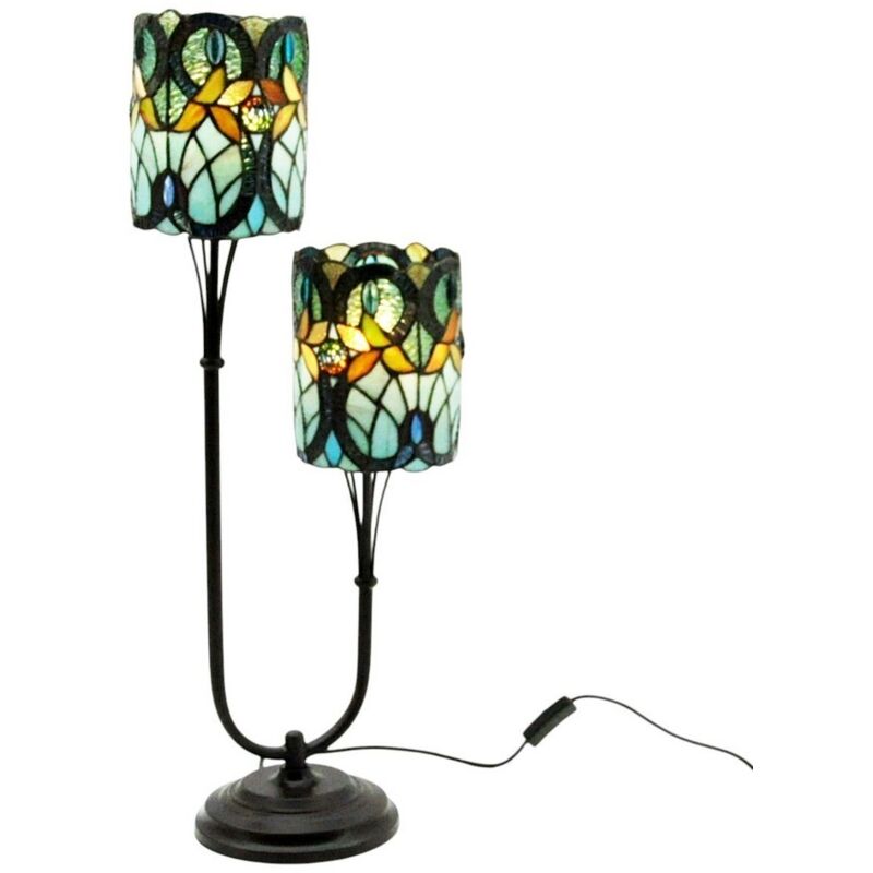6 Inch Shade Twin Stem Tiffany Lamp - L15 x W32 x H74 cm - Multi-color