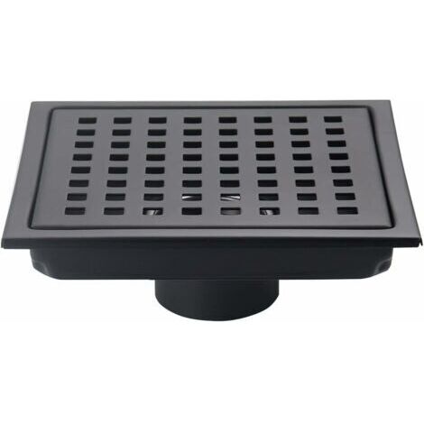 6-inch square shower floor drain, matte black, grate with removable cover, SUS304 stainless steel