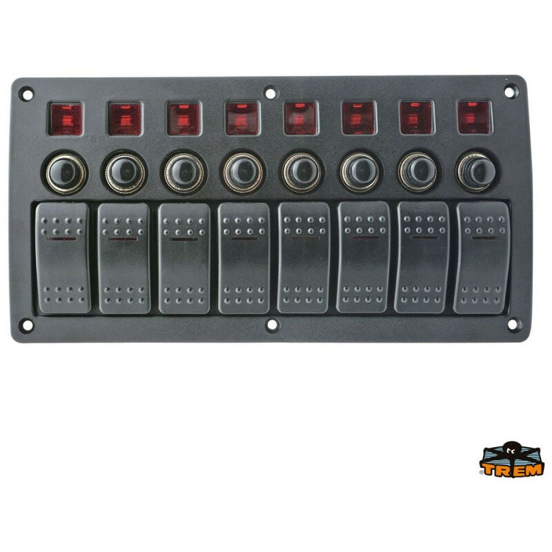 Panneau électrique avec fusibles 9 - 32 v - trem - 8 interrupteurs