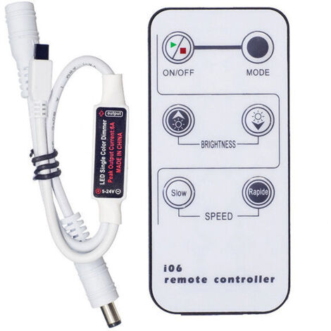 6 Key Touches IR Remote Control Télécommande Sans Fil, 5V / 12V / 24V 6A Mini Controller Contrôleur pour Bande de Monochrome (Couleur Unique) SMD LED