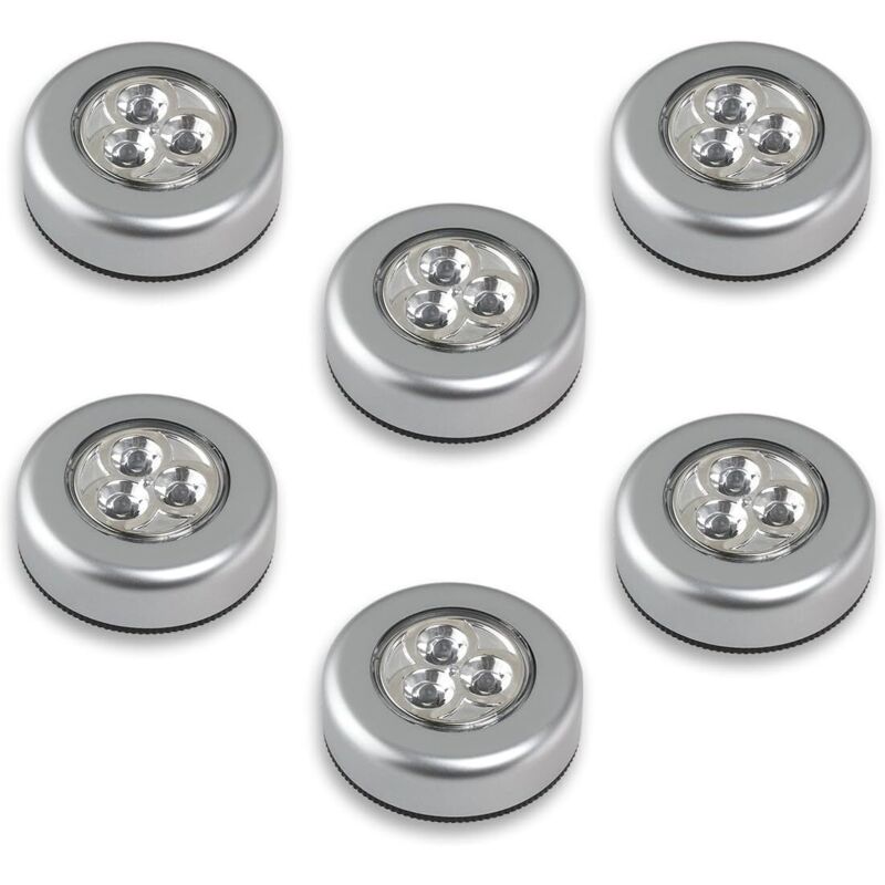 Litzee – Lot de 6 lampes LED sur piles – Lumière blanche super lumineuse – Installation facile avec sticker autocollant – Pour armoires et garages