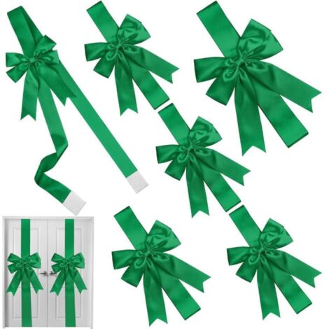 6 lazos navideños para puerta de armario, grandes lazos navideños verdes para puerta de armario, para fiestas de Navidad, 100 x 6 cm